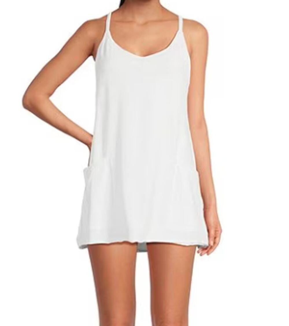 Fp Movement Women's White Hot Shot V-Neck Patch Pocket Mini Dress Size L